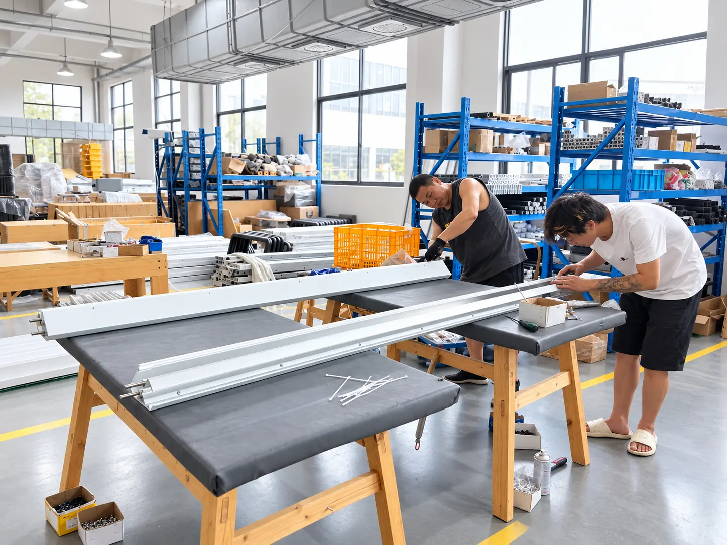 Aluminum Assembly In A Bright Workshop