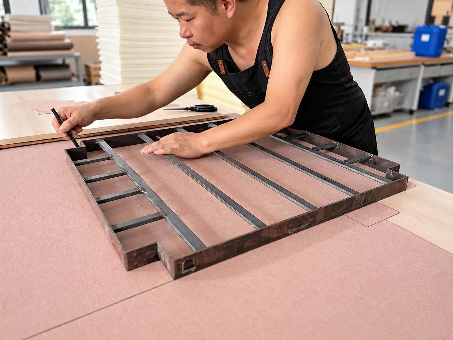 Craftsman Tracing A Metal Template