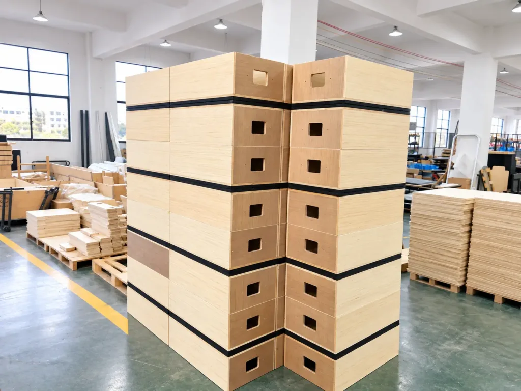 Modular Wood Stack In Modern Workshop