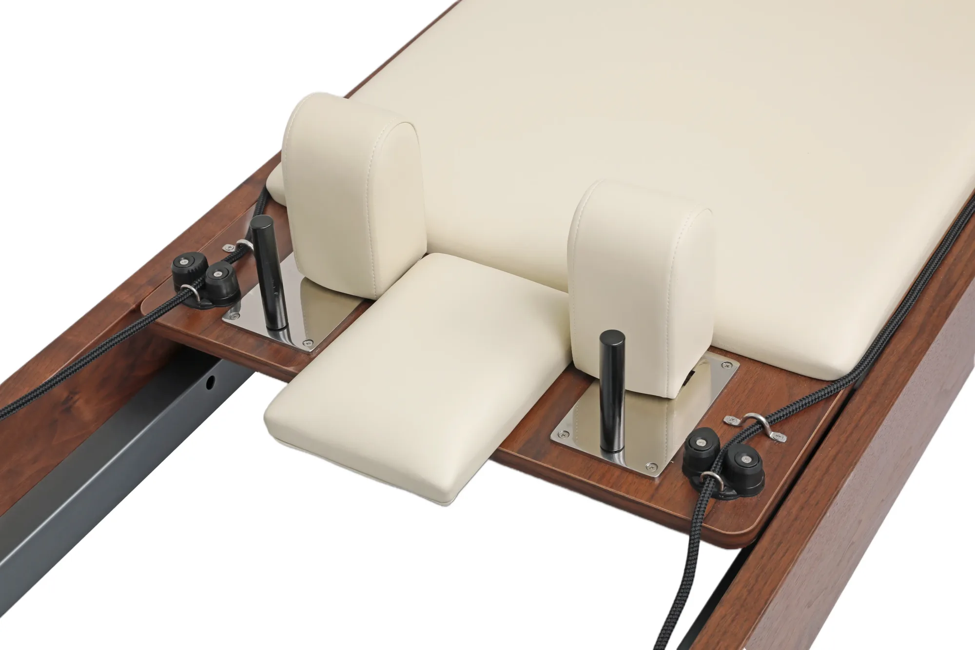 Walnut Wood Pilates Reformer Carriage And Shoulder Rest Detail
