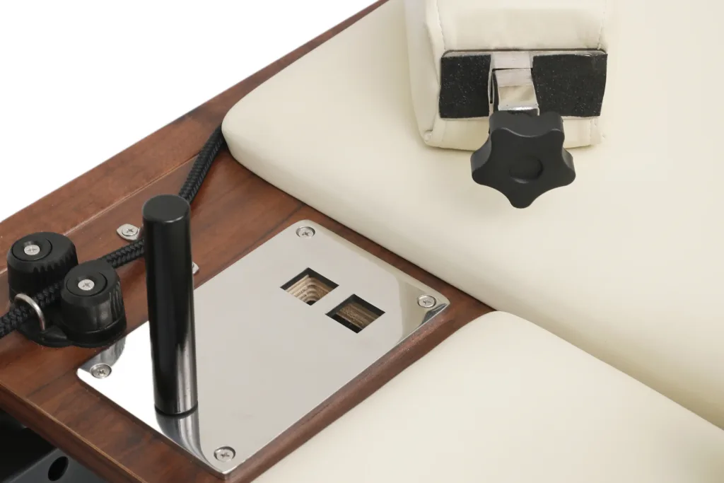Walnut Wood Pilates Reformer Shoulder Rest Adjustment Detail