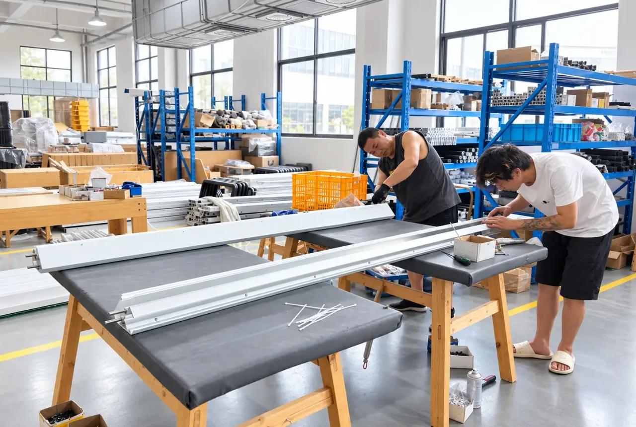 Aluminum Assembly In A Bright Workshop