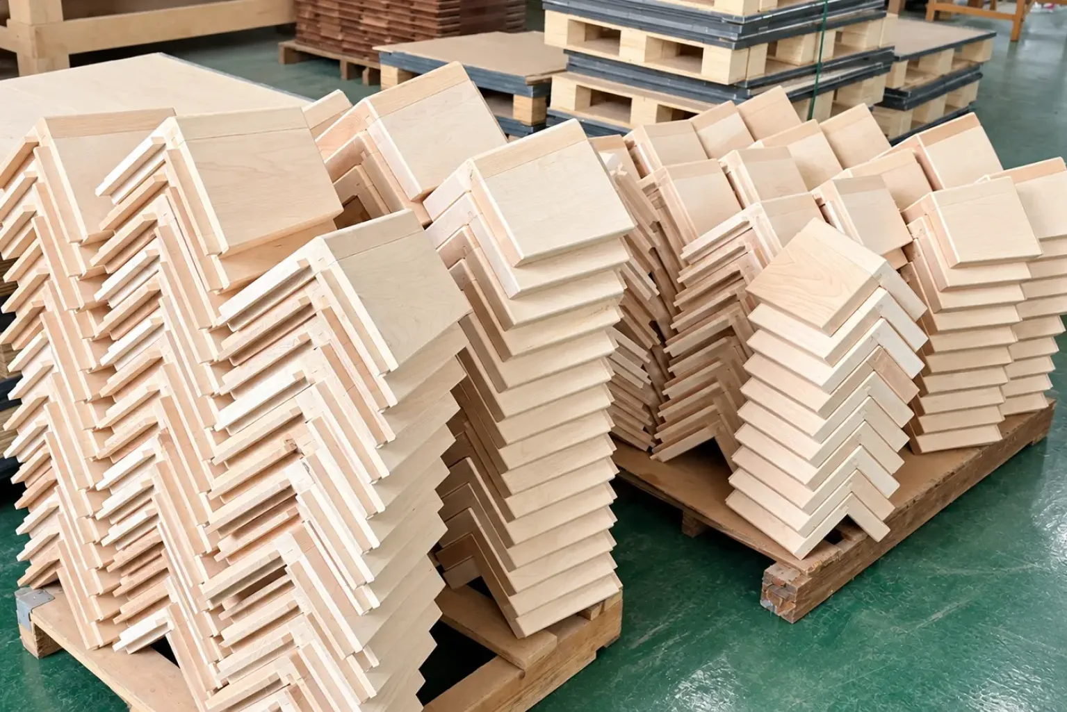 Angular Wood Panels In A Workshop Warehouse