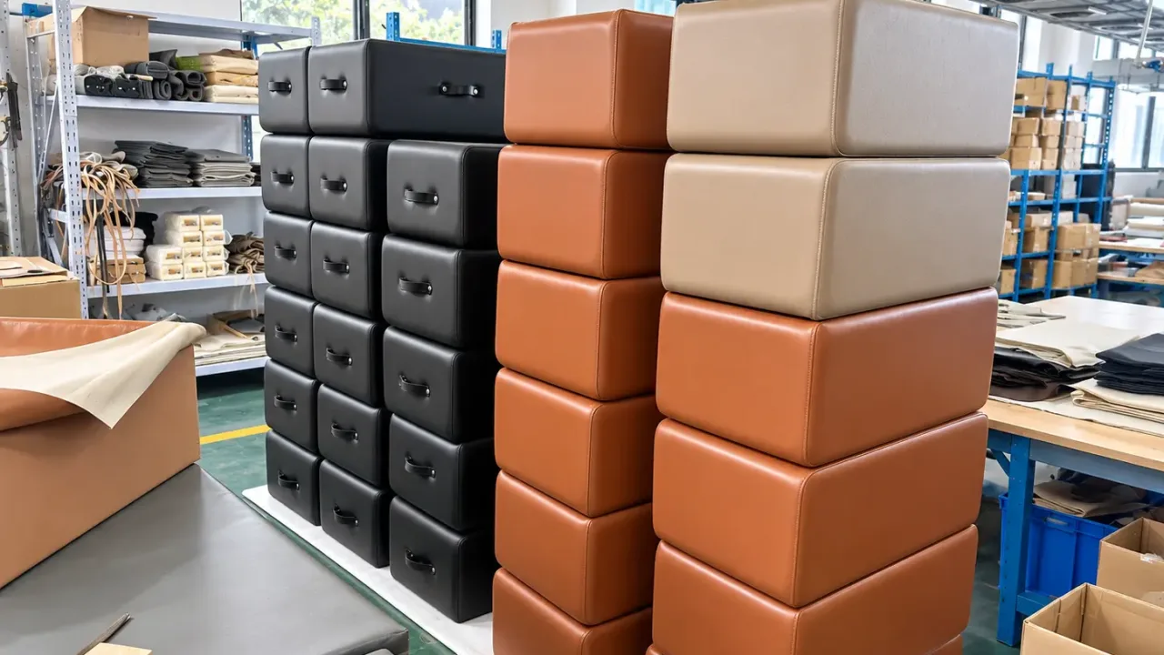 Industrial Upholstery Workshop With Stacked Ottomans