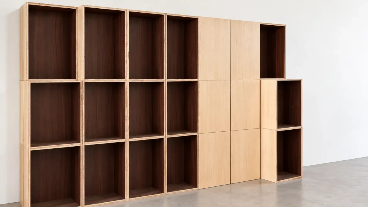 Modern Modular Plywood Shelving Wall